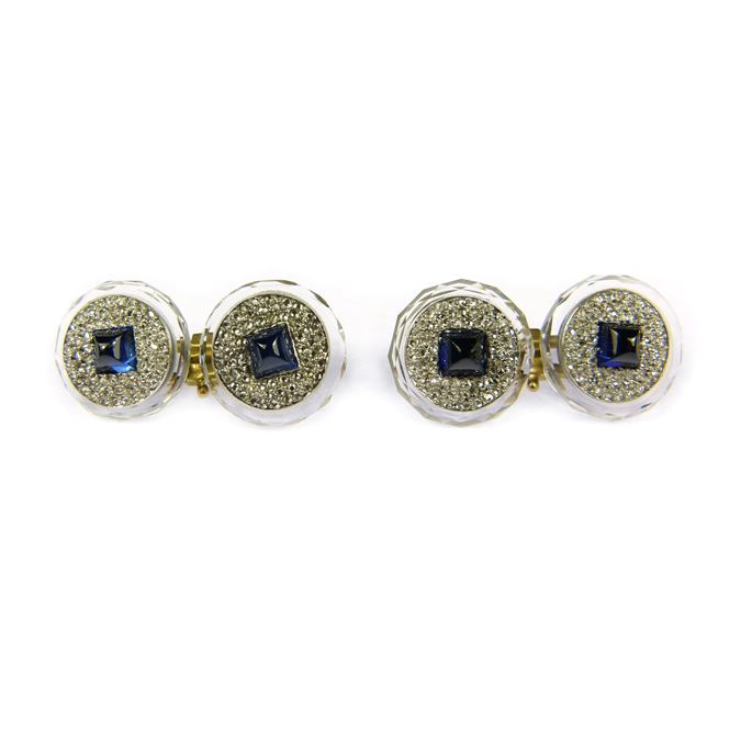   Cartier - Pair of Art Deco sapphire and rock crystal round panel cufflinks | MasterArt